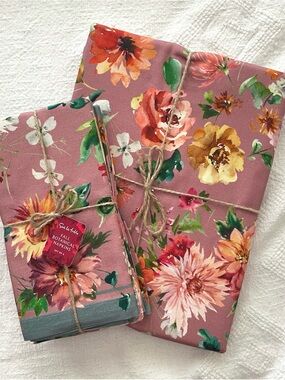 NEW Sur La Table Fall Botanical Table Runner & Napkin Set 100% Cotton
